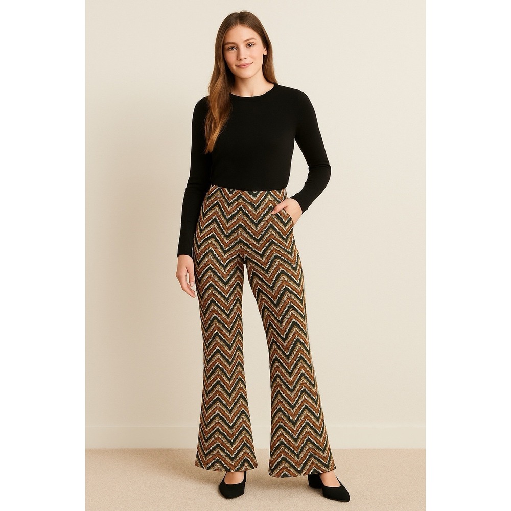 Urban Outfitters Bryn Pull On Flare Pant M Aztec Chevron  Y2K Retro Boho‎ 70s
